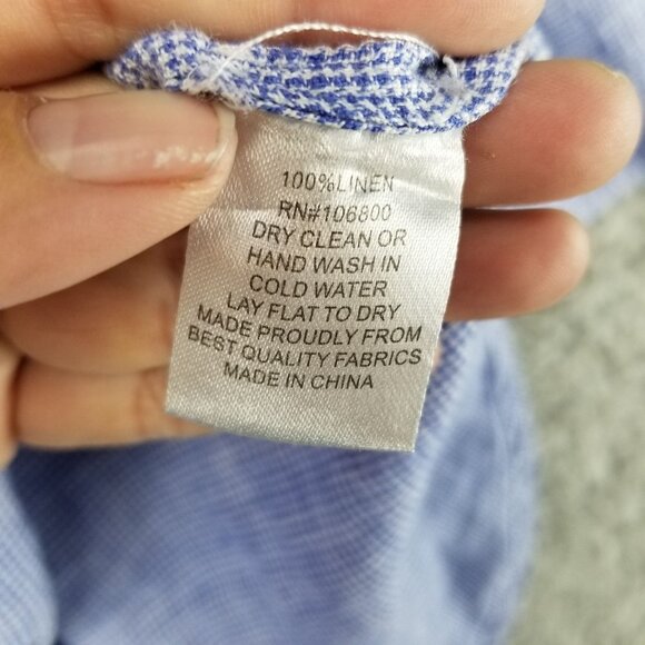 Boho Chic Shirt Womens Small Blue 100% Linen Button Up Long Sleeve - Picture 10 of 12